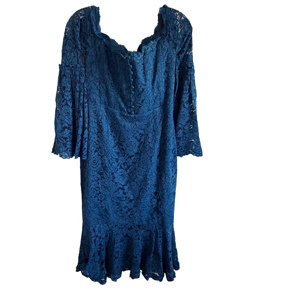 N Nicholas Blue Lace Octavia Cocktail Dress Off Shoulder Bell Sleeve S 8‎ - Picture 15 of 16